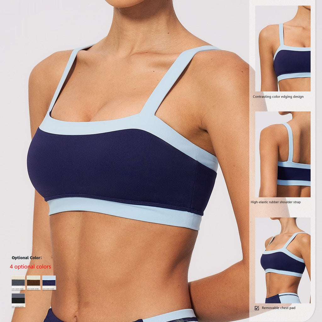 Womens Breathable Sweat Absorbent Color Block Trim Pilates Yoga Bra