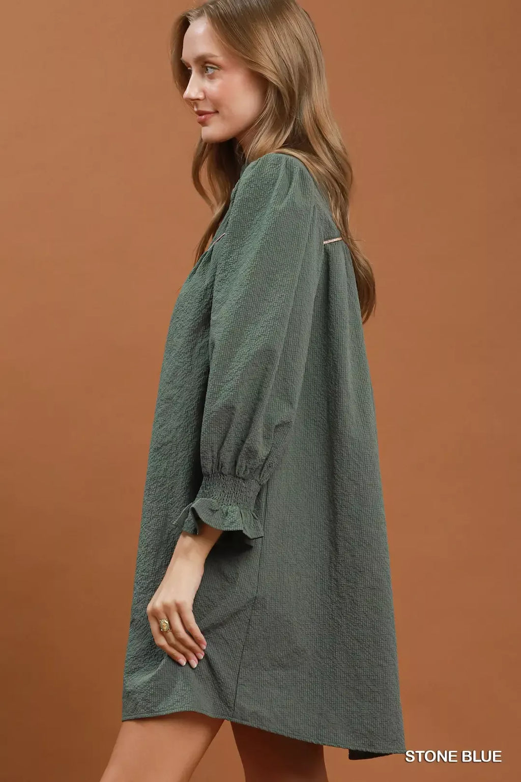Umgee Textured Puff Sleeve Mini Dress