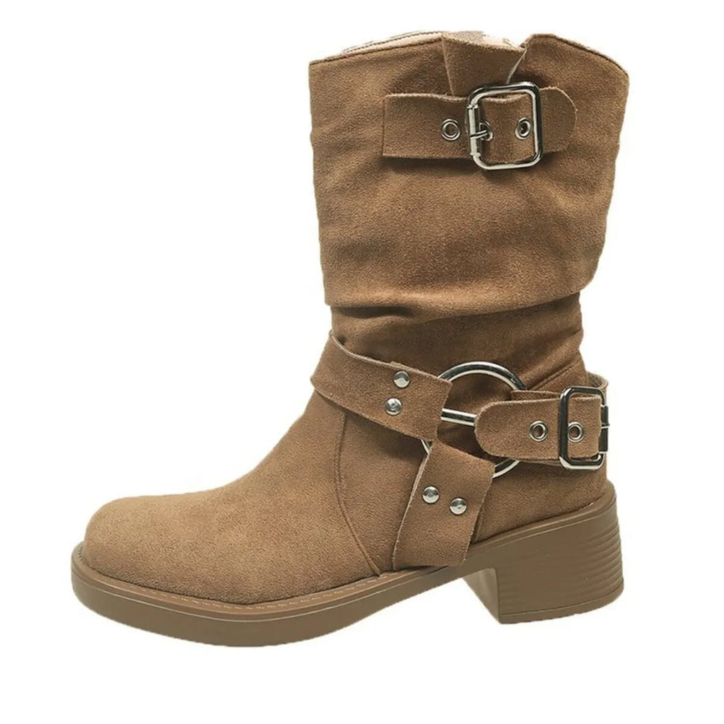 Round Toe Block Heels Boots