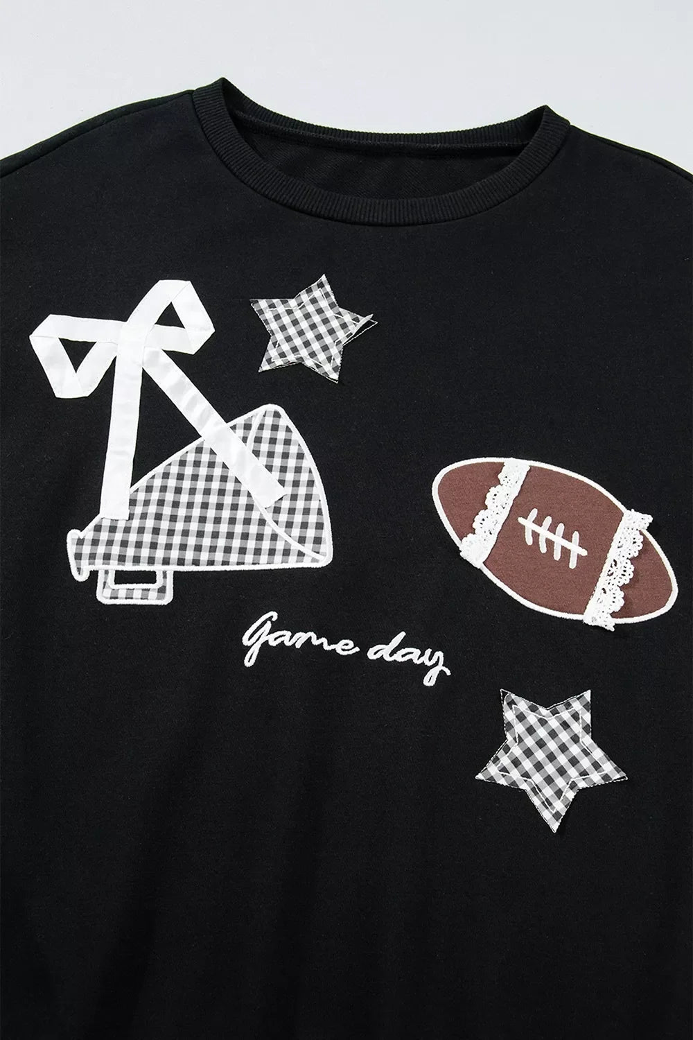 Gingham Patch Embroidered Rugby Game Day Stars Sweatshirt