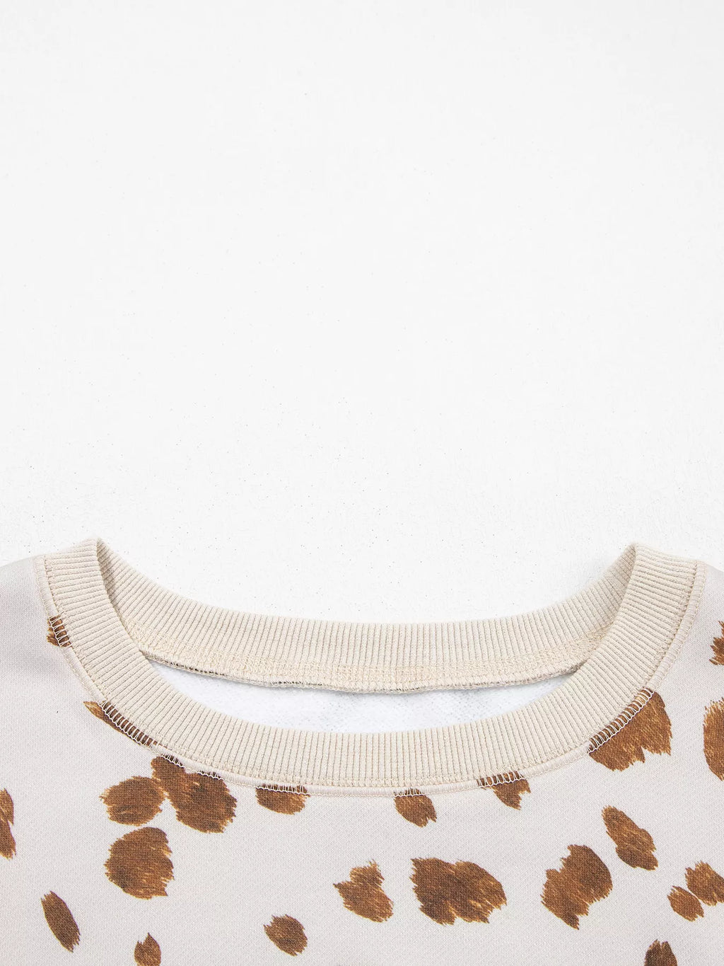 Leopard Print Dropped Shoulder Round Neck Casual Sweatshirt