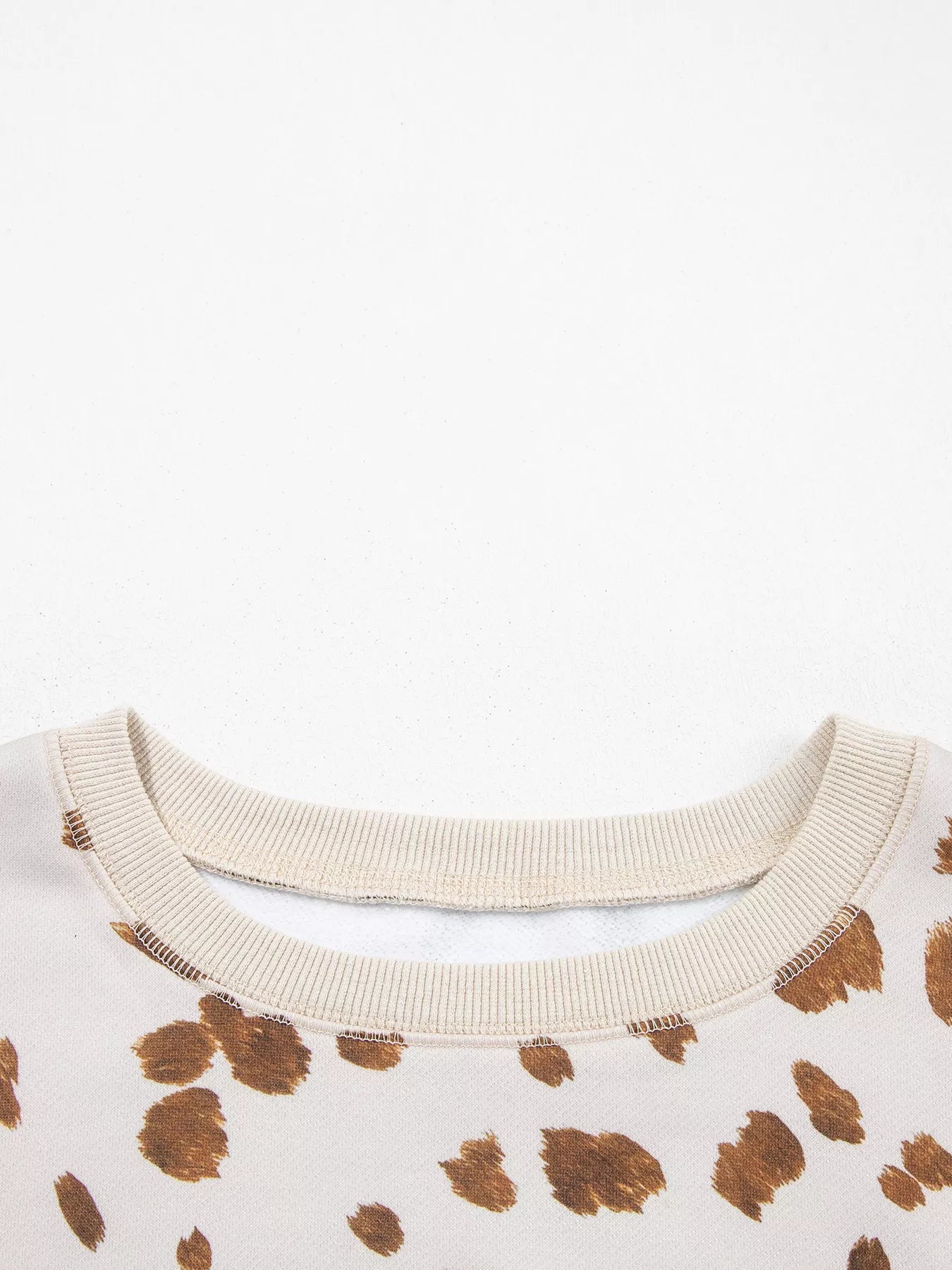 Leopard Print Dropped Shoulder Round Neck Casual Sweatshirt