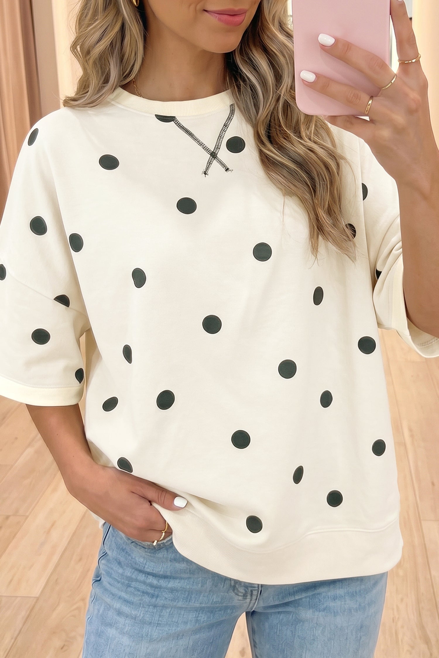 Sky Blue Polka Dot Print Crossed Seam Detail Oversize Tee