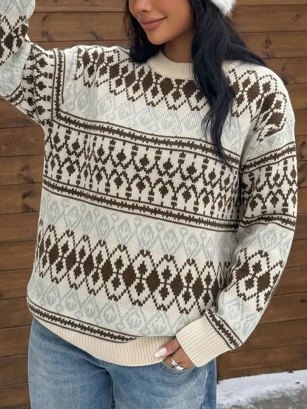 Fair Isle Pattern Crew Neck Sweater