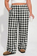 Black Plus Size Plaid Pattern Elastic Waist Shift Pants