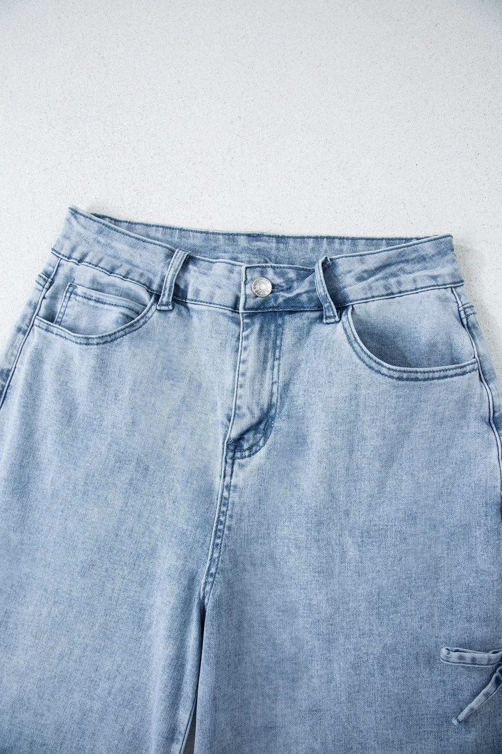 Denim Bow Side Straight Leg Jeans