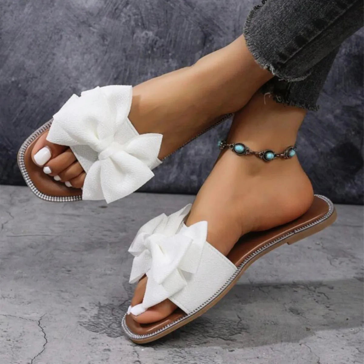 Bow Open Toe Flats Sandals