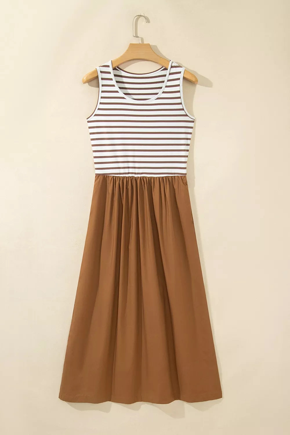 Striped Colorblock Patchwork Sleeveless Casual Long Dress