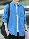 Men's Full Size Casual Long Sleeve Denim Shirt with Pockets Plus Size