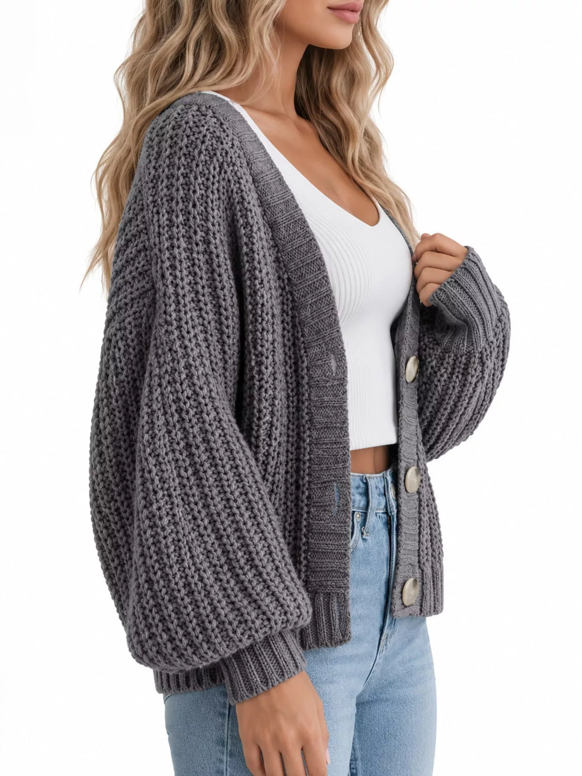 Full Size Chunky Knit Button-Down Cardigan Plus Size