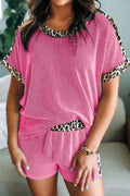 Sachet Pink Leopard Trim Twist Ribbed Short Set
