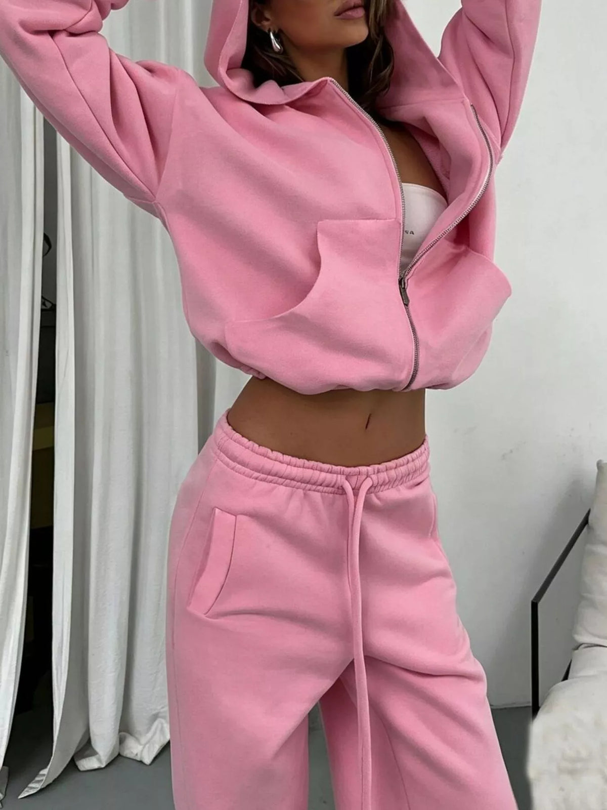 Casual Zip-Up Hoodie and Wide-Leg Sweatpants Set