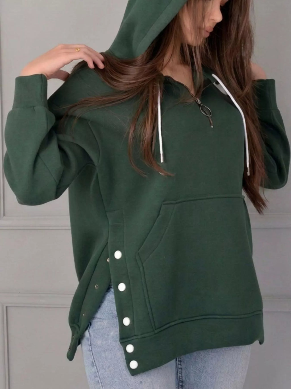 Side Snap Quarter-Zip Hoodie