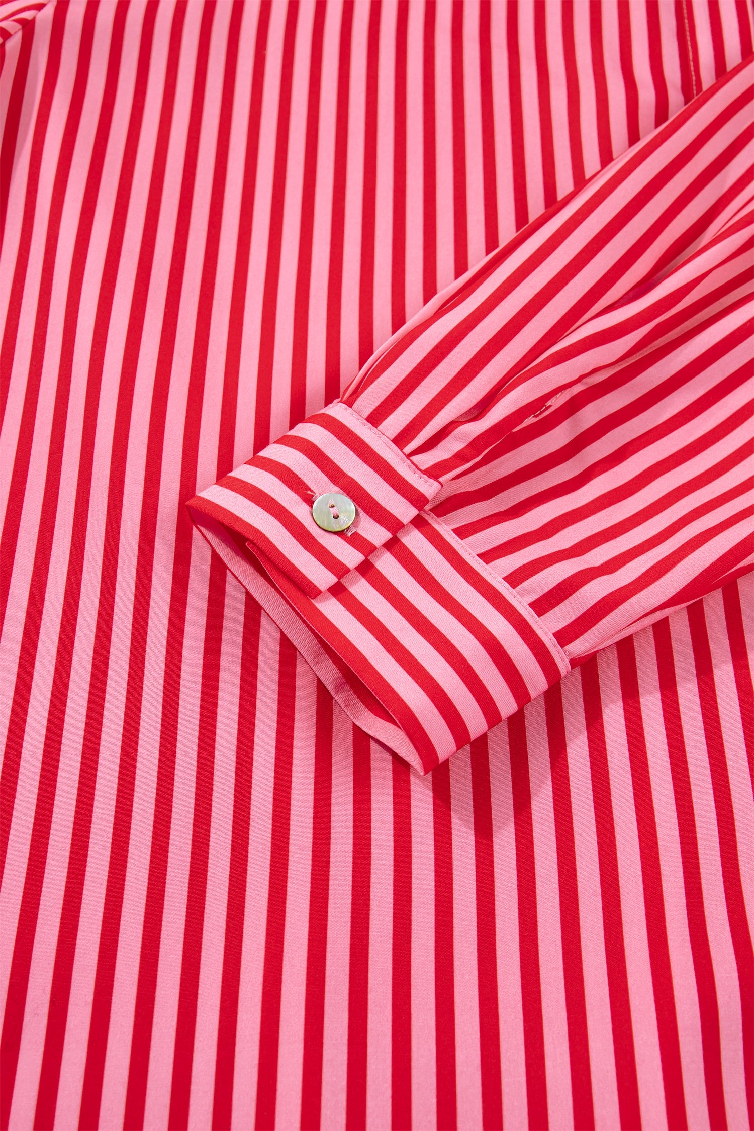 Red Stripe Button-Up Shirt Long Sleeve Patch Pocket Casual Shirt