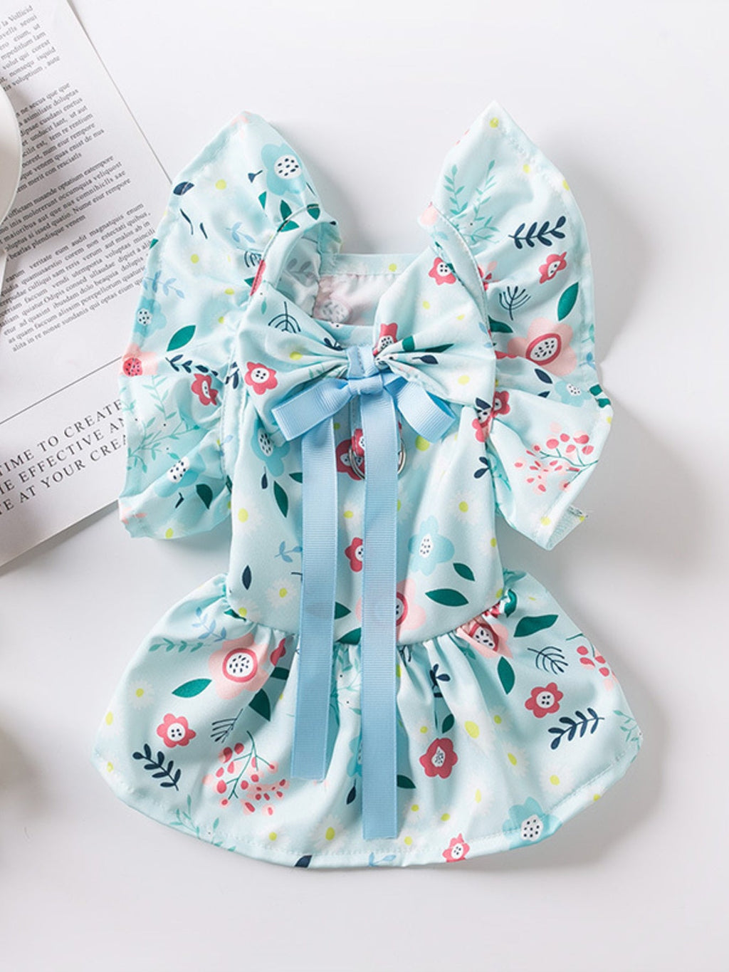Floral Print Bow Decor Pet Dress