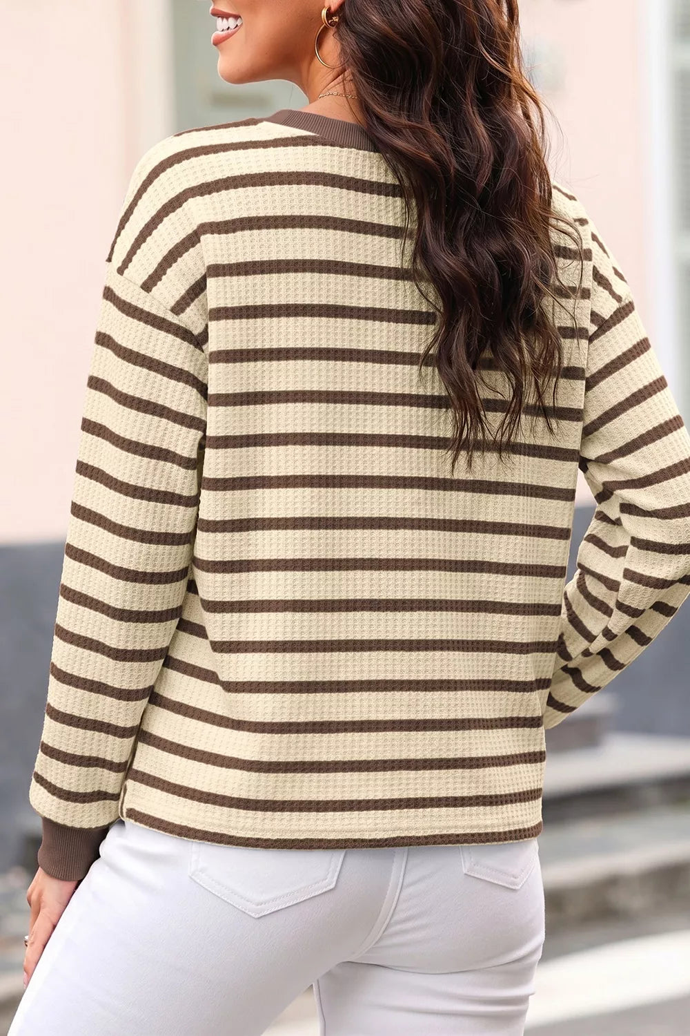 Stripe Patchwork Ribbed Cuff Casual Pullover Sweatshirt