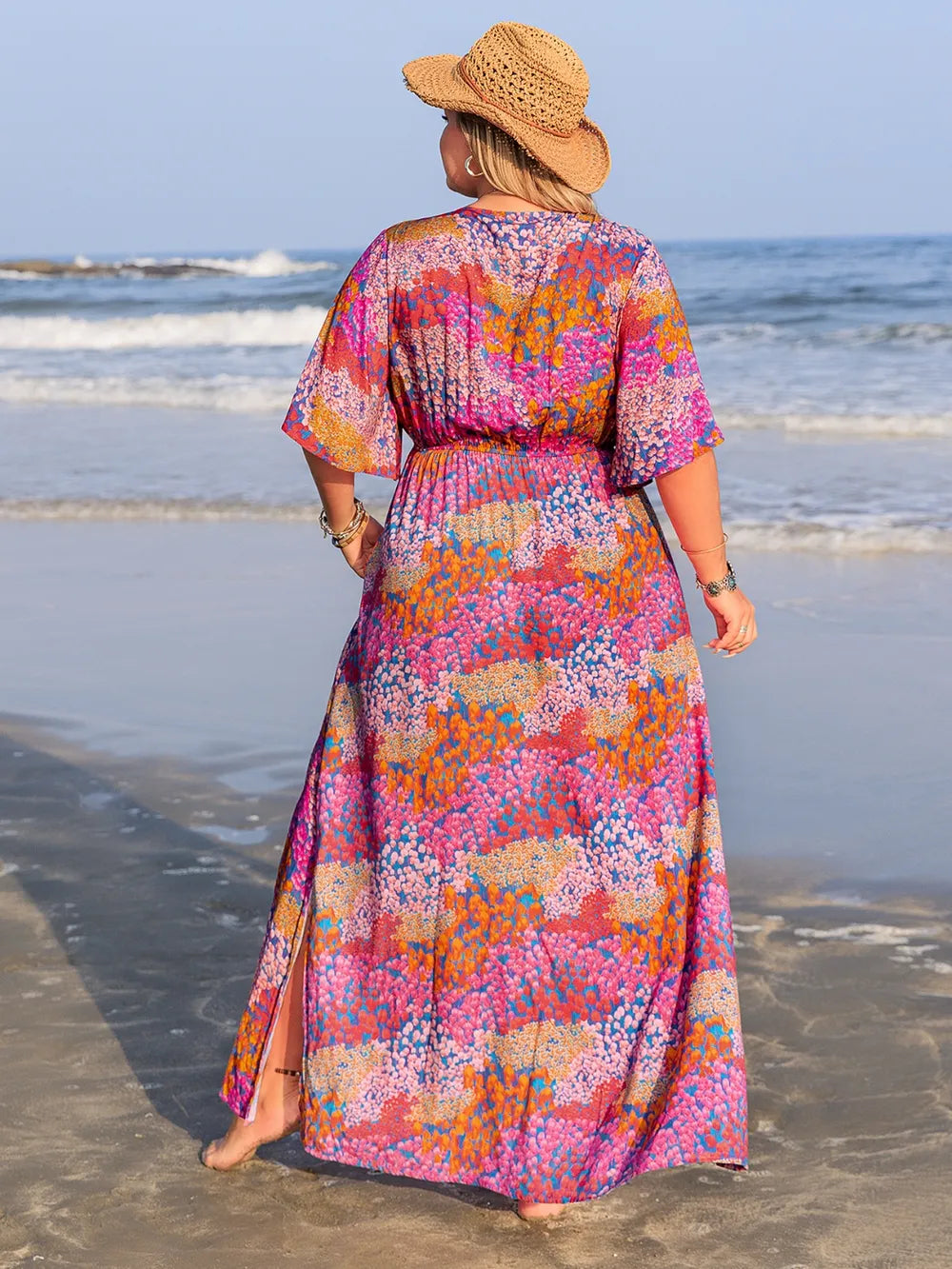 Printed V-Neck Half Sleeve Maxi Dress