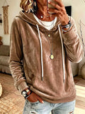 Full Size Drawstring Velvet Long Sleeve Hoodie Plus Size