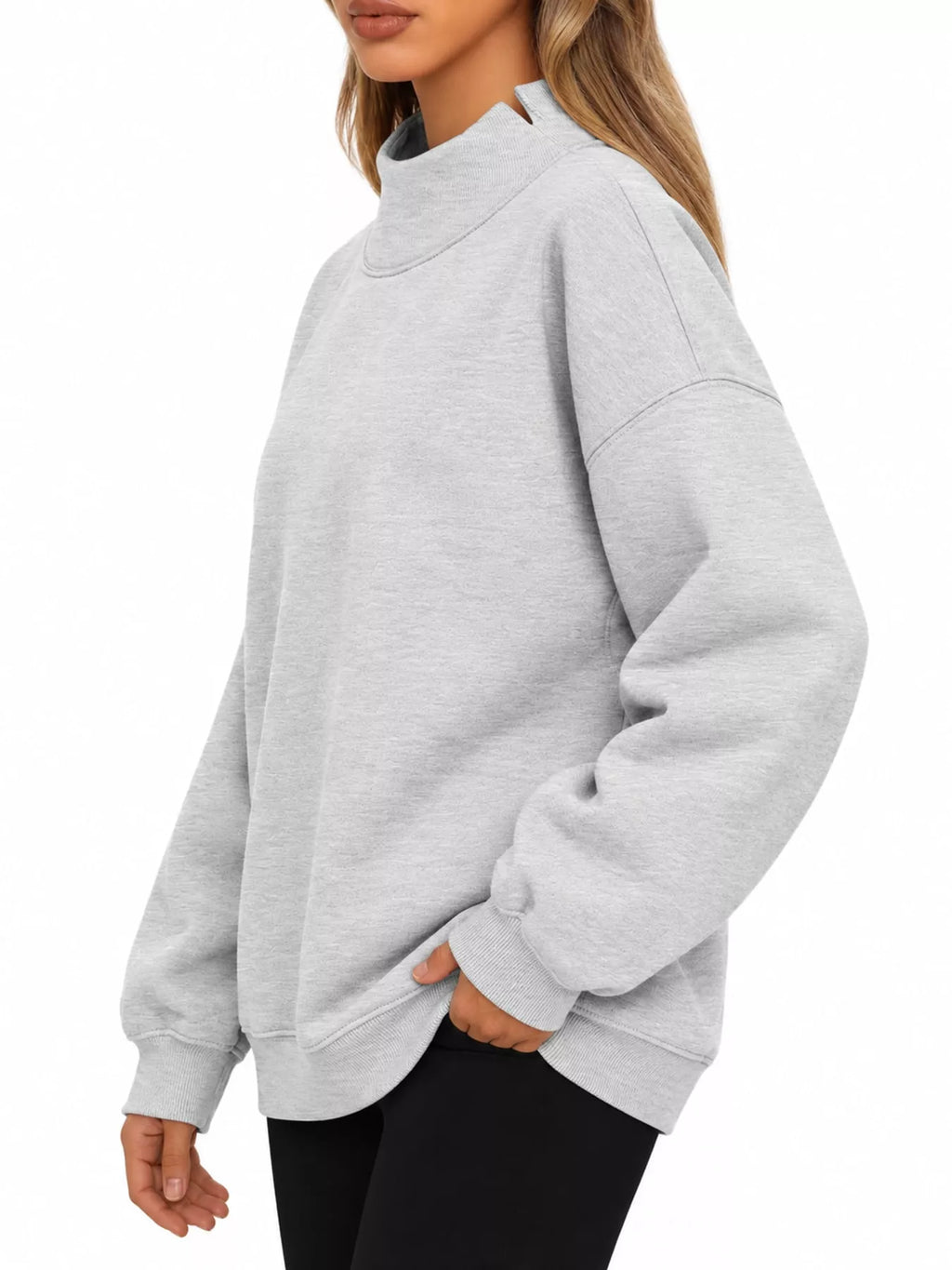 Oversized Mock Neck Long Sleeve Sweatshirt