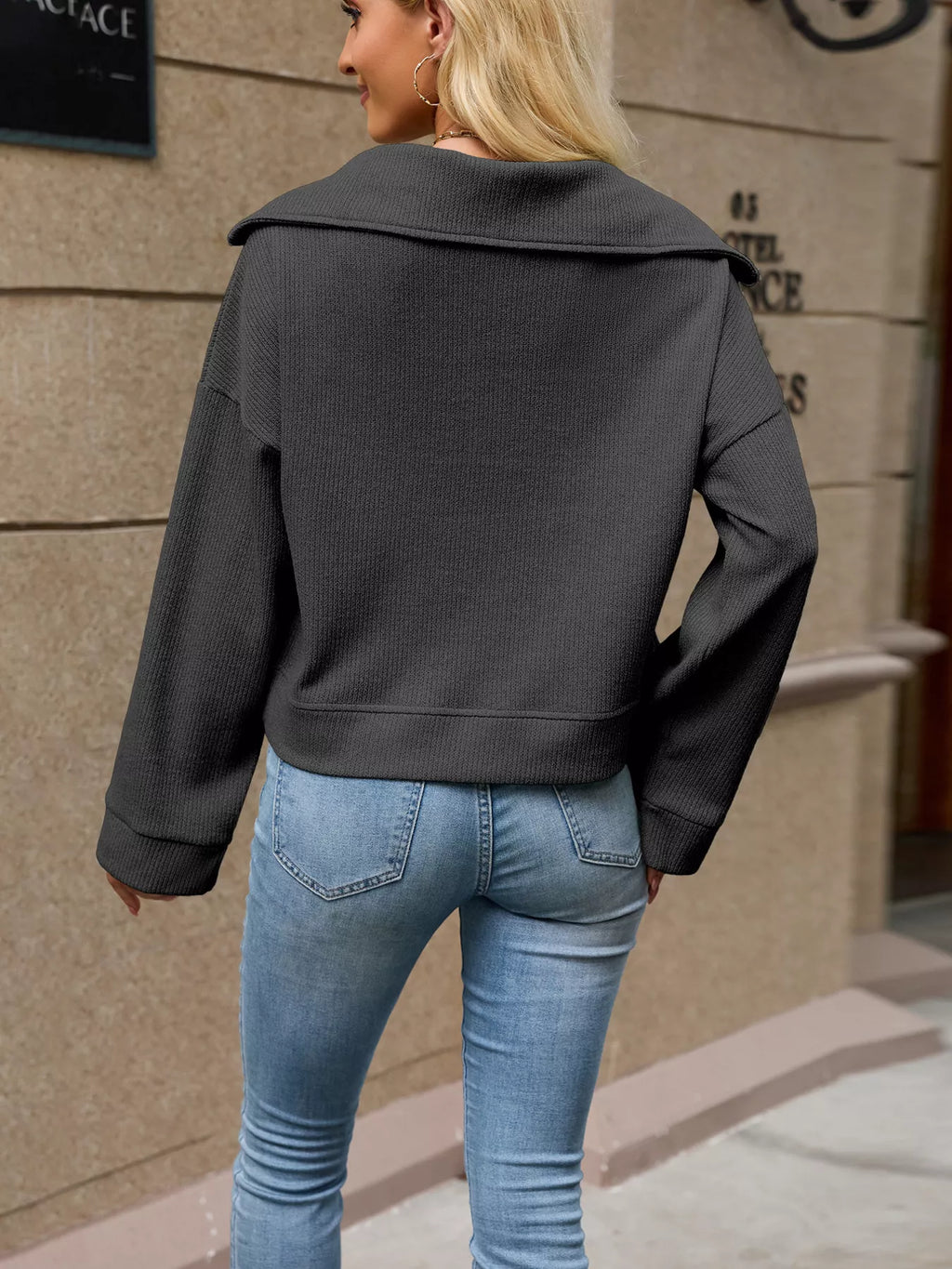 Half-Zip Dropped Shoulder Sweatshirt
