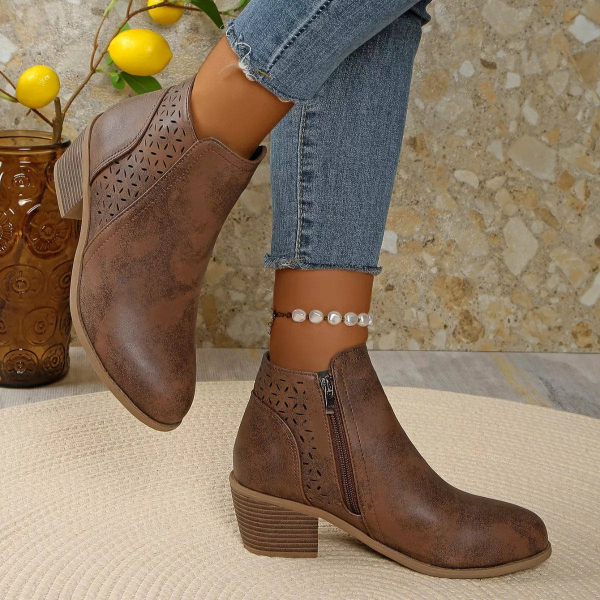 Point Toe Block Heels Boots