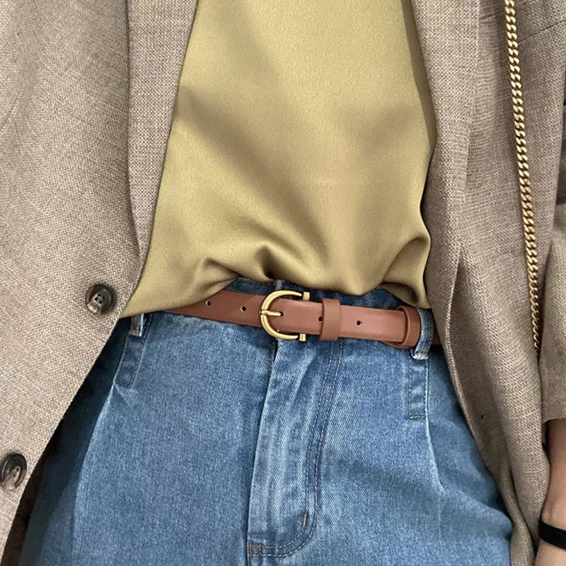Leather Belt with Golden Buckle