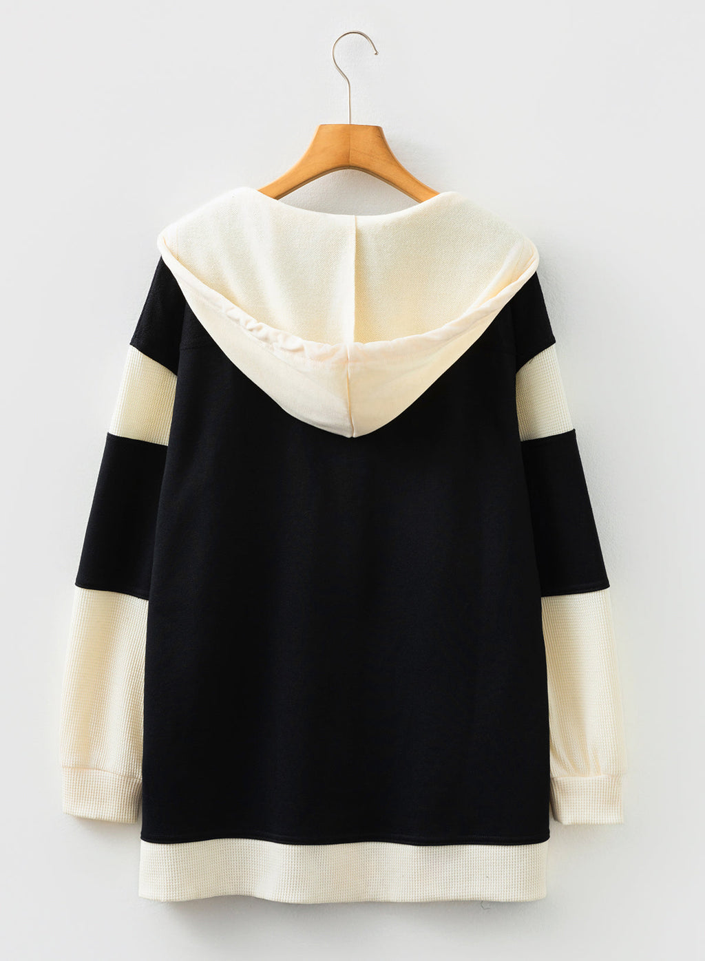 Waffle Knit Colorblock Patchwork Buttoned Hoodie