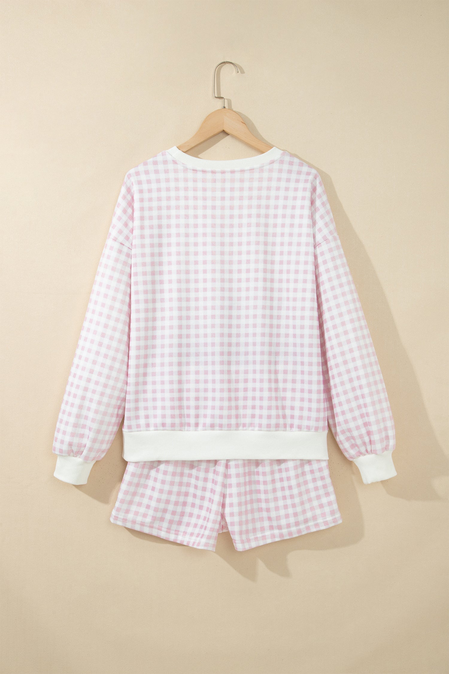 Pink Plaid Baggy Pullover Drawstring Casual Shorts 2pcs Outfit
