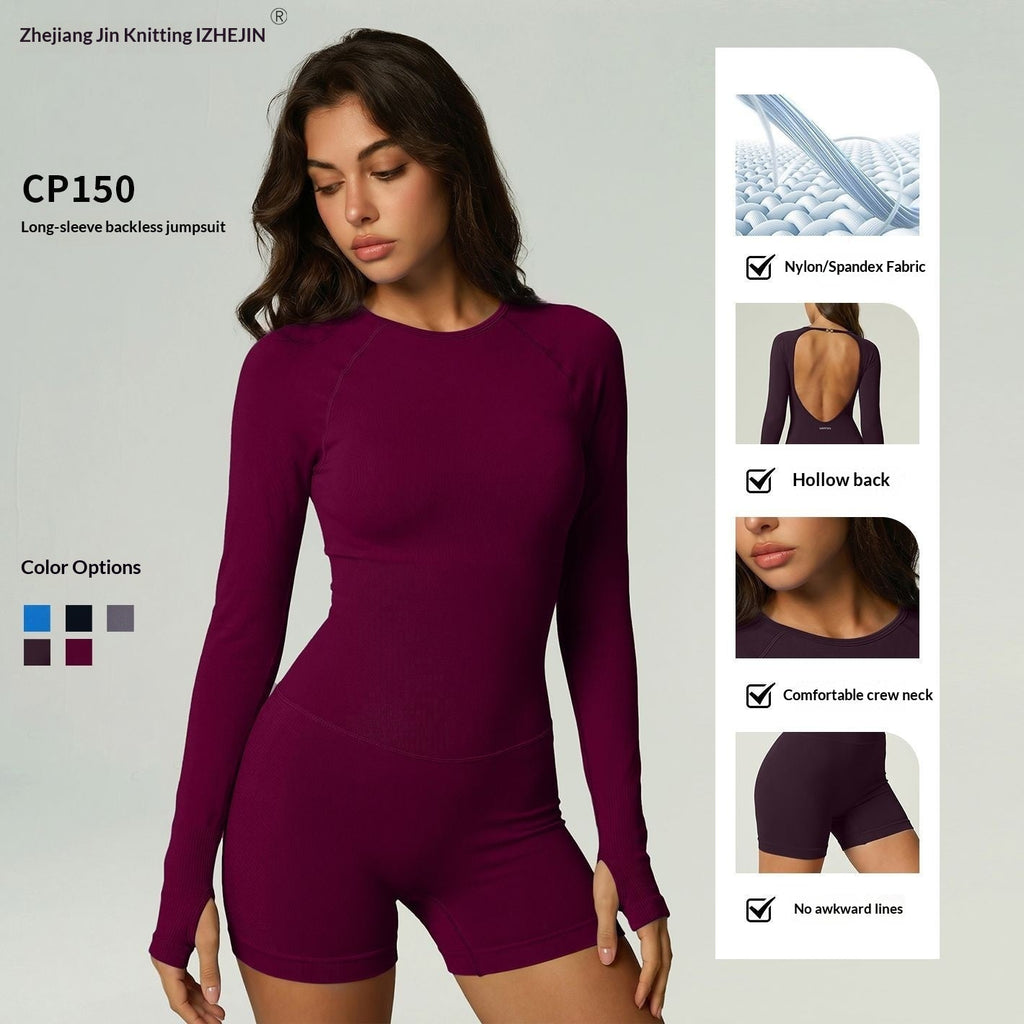 Backless Jumpsuit With Shorts Womens Casual Yoga Fitness Wear Bodysuit