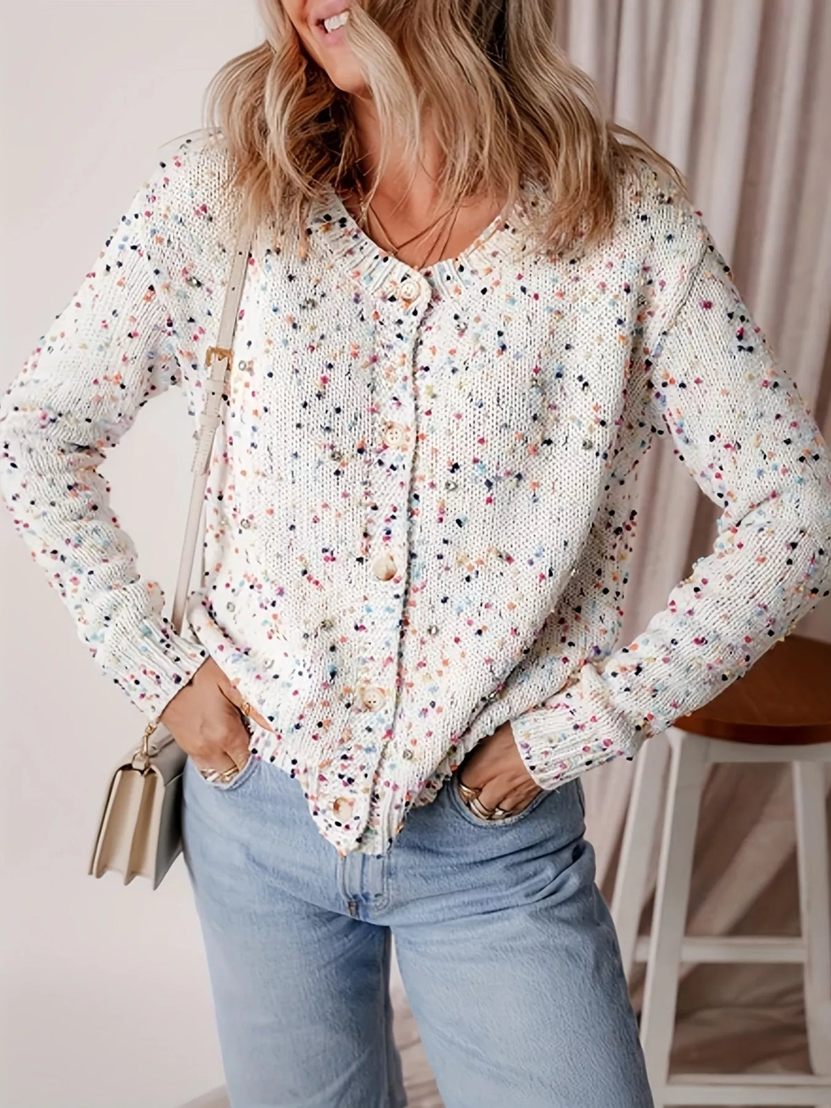 Textured Knit Button-Up Cardigan