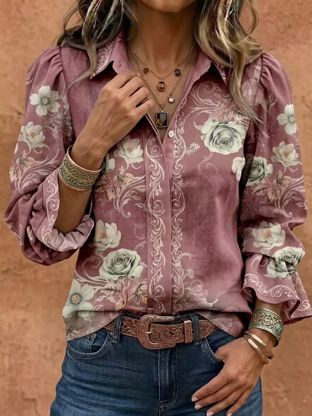 Full Size Floral Print Button-Down Shirt Plus Size