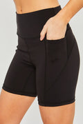 High Waist Seam Detail Active Shorts with Pocket – Black