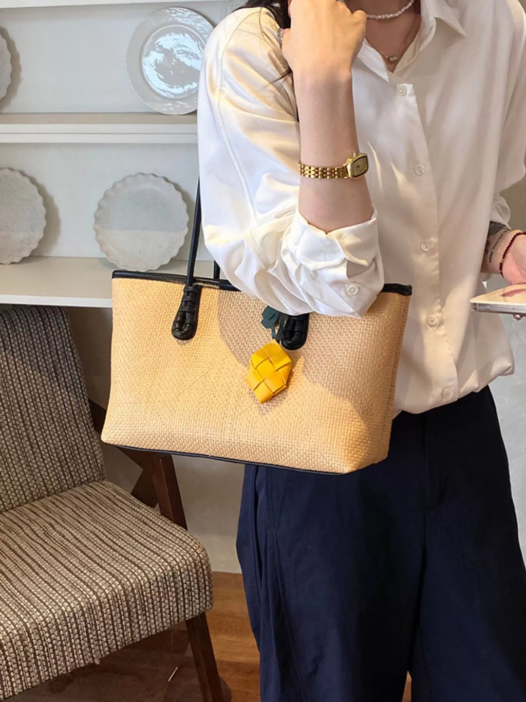 Contrast Trim Shoulder Bag