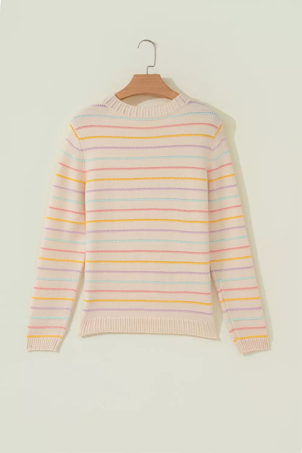 Stripe Colorful Stripes Crew Neck Knit Sweater