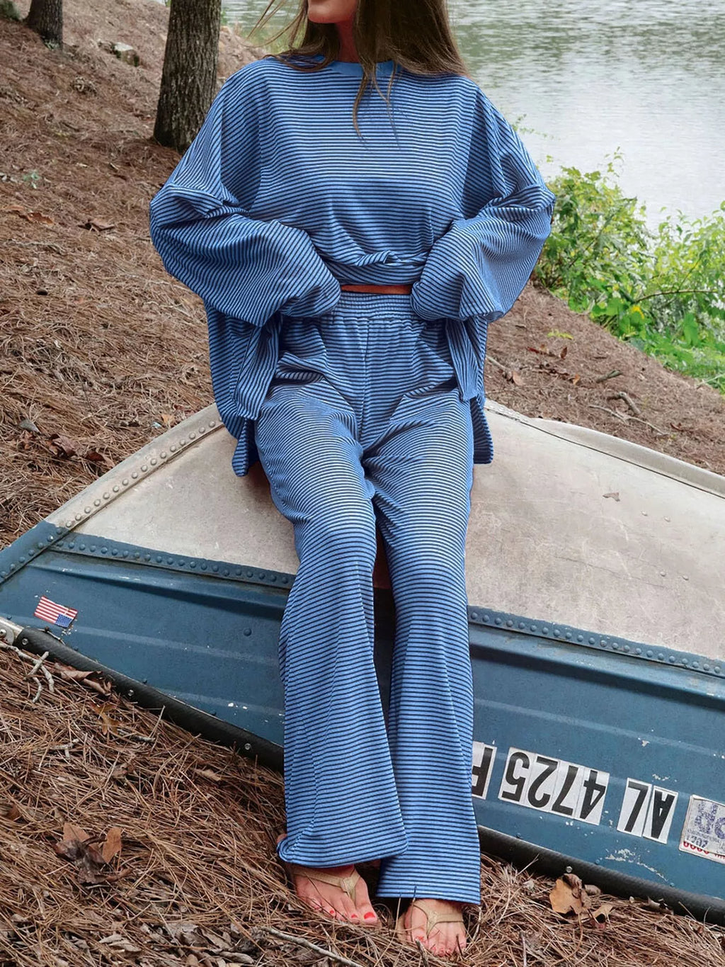 Striped Long Sleeve Top and Pants Set