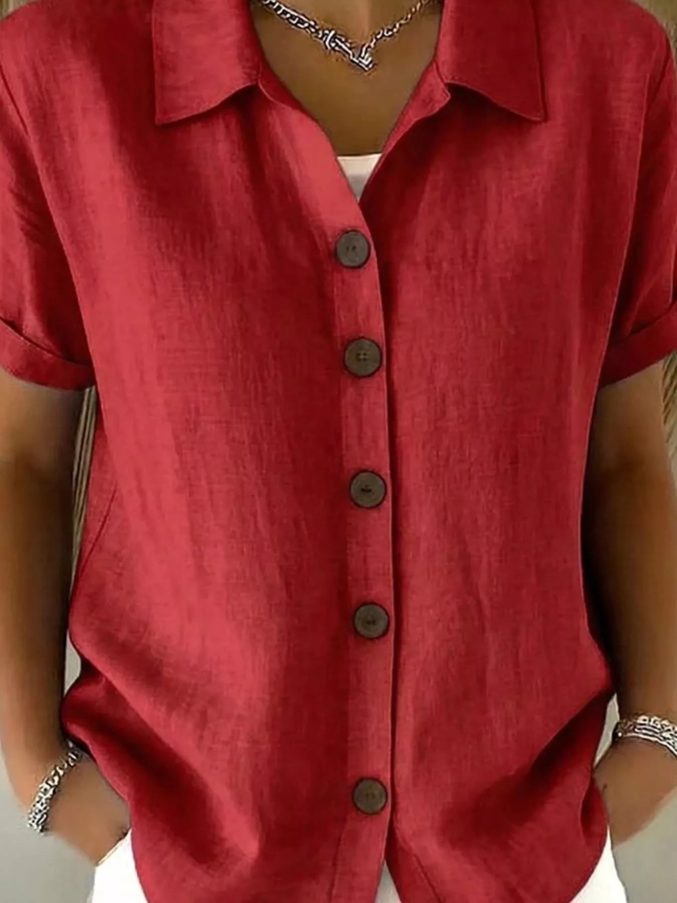 Full Size Button Up Short Sleeve Shirt Plus Size