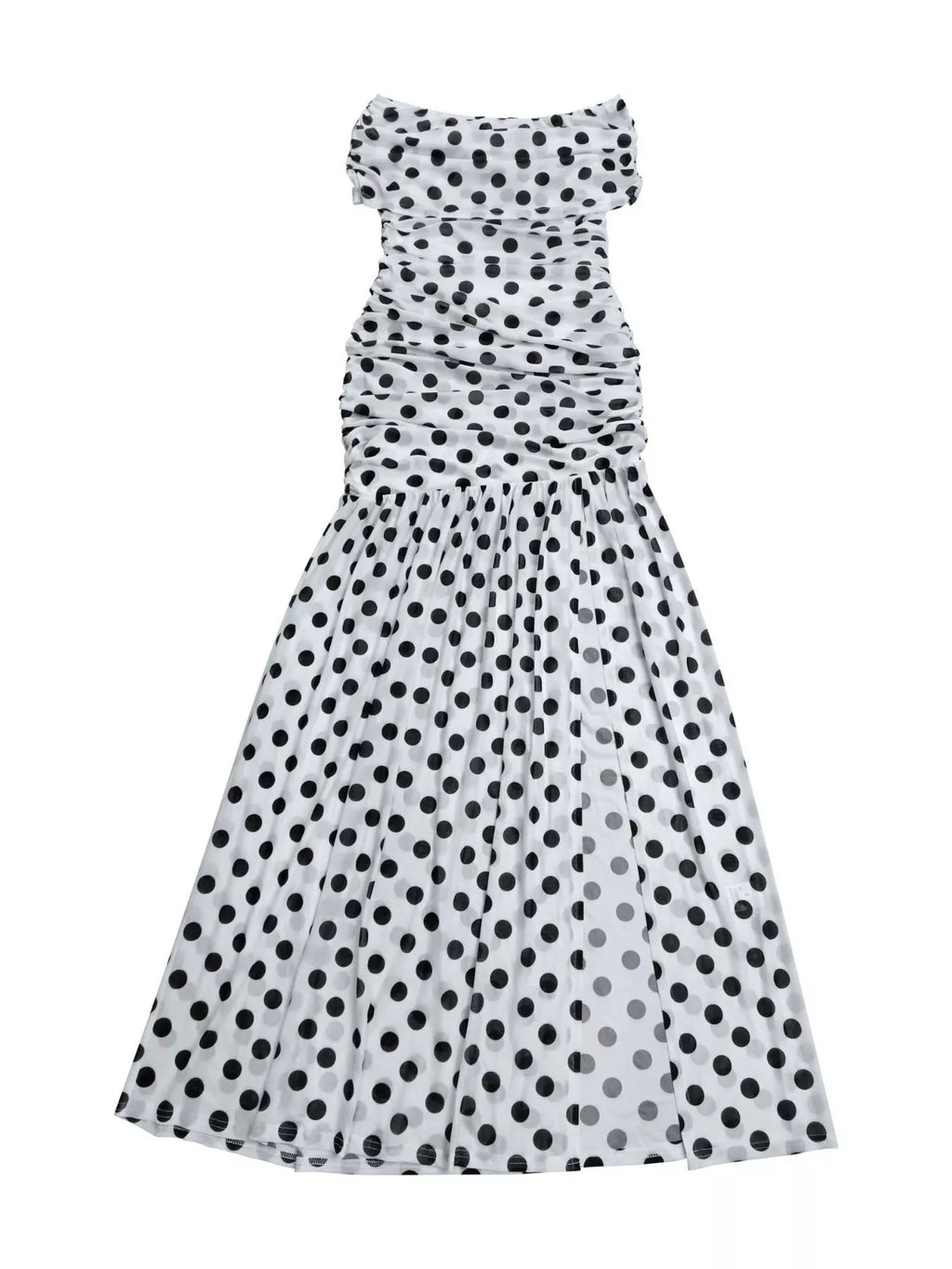 Polka Dot Off Shoulder Slit Maxi Dress