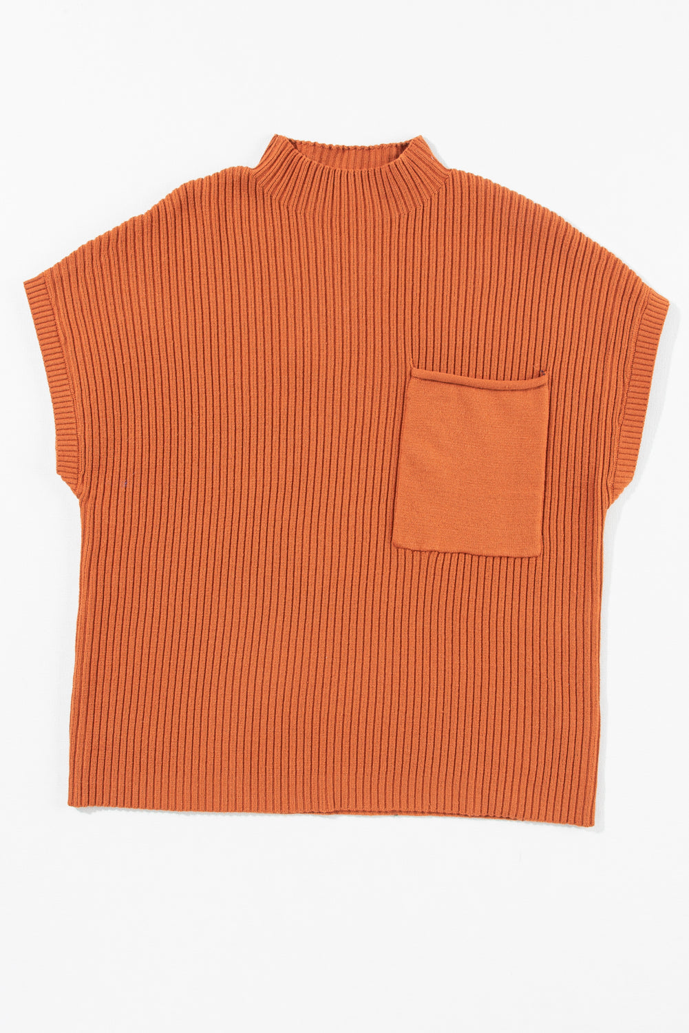 Solid Ribbed Knit Patch Pocket Short Sleeve Top