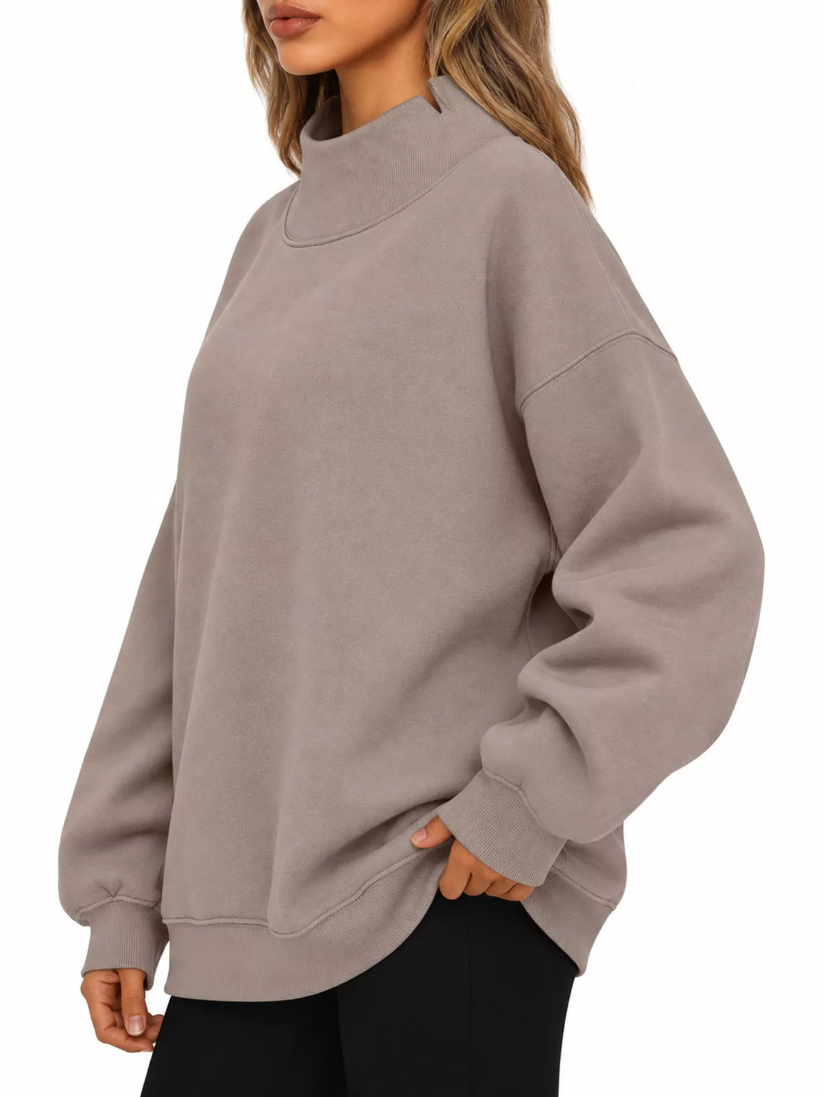 Oversized Mock Neck Long Sleeve Sweatshirt