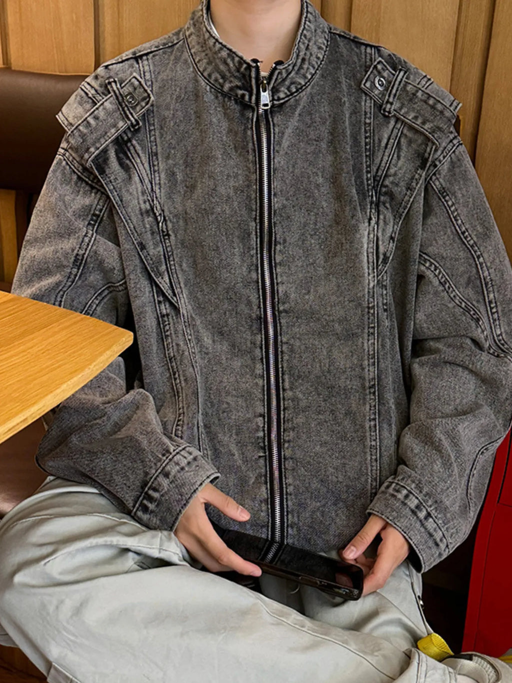 Men's Plus Size Zip Up Long Sleeve Denim Jacket
