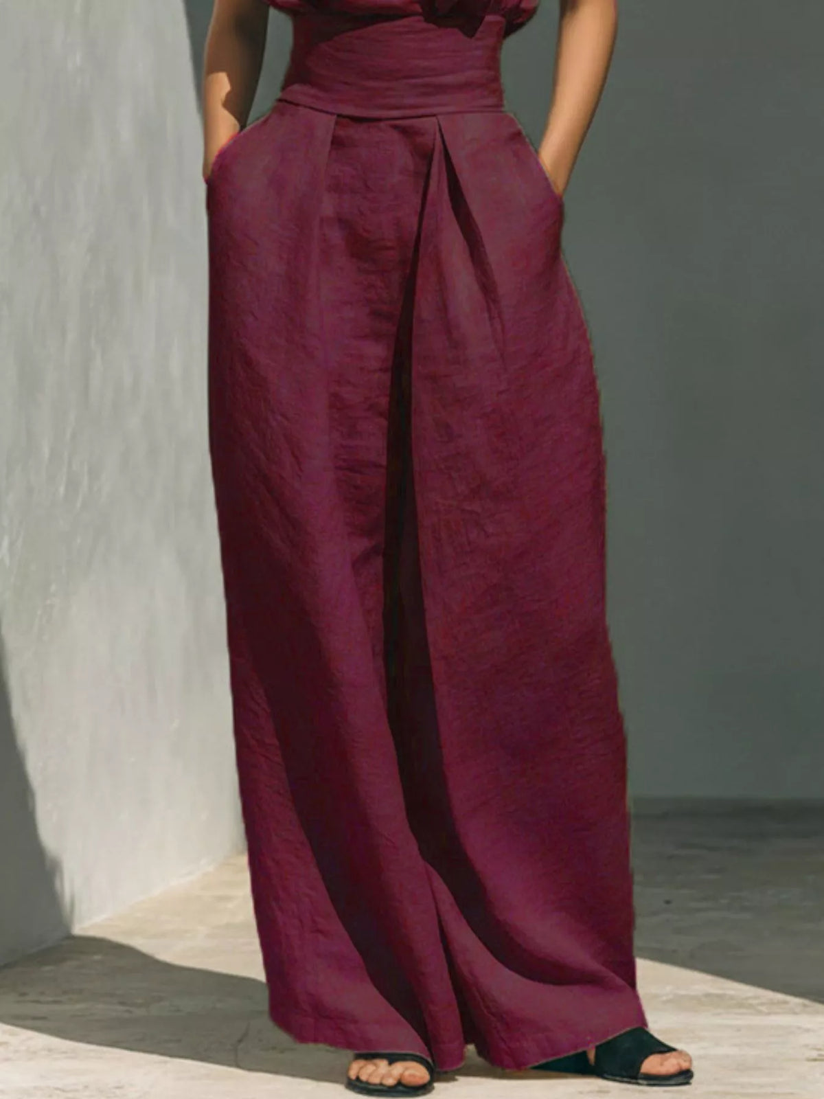 Full Size Turtleneck Sleeveless Top and Wide Leg Pants Set Plus Size