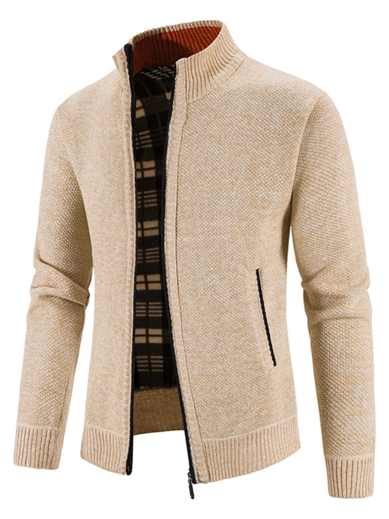 Men's Plus Size Zip-Up Sweater Cardigan with Stand Collar