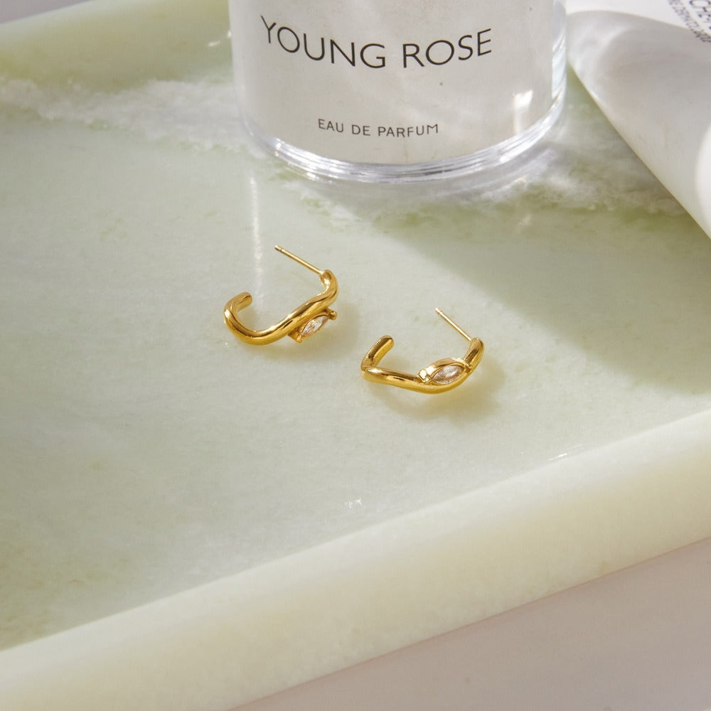 Curved Zircon Hoop Earrings