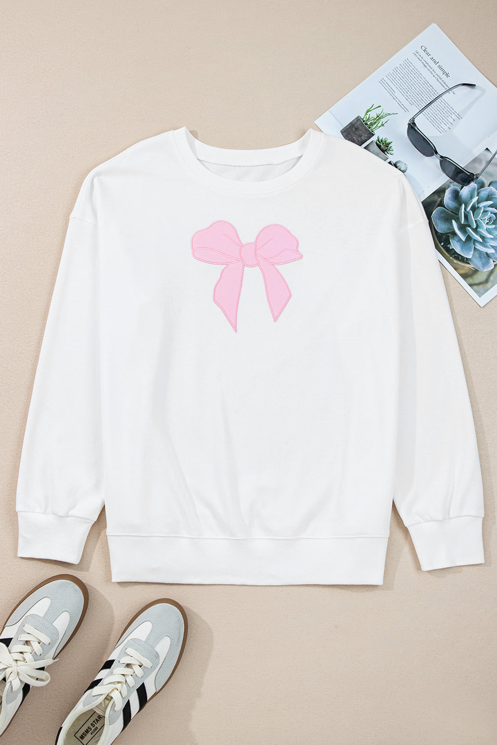 Plus Size Bow Tie Drop Shoulder Sweatshirt