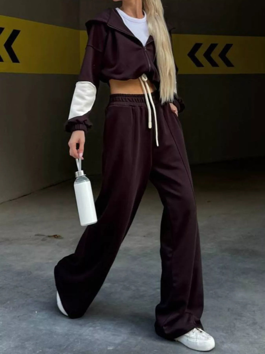 Zip Up Hoodie and Wide-Leg Pants Set