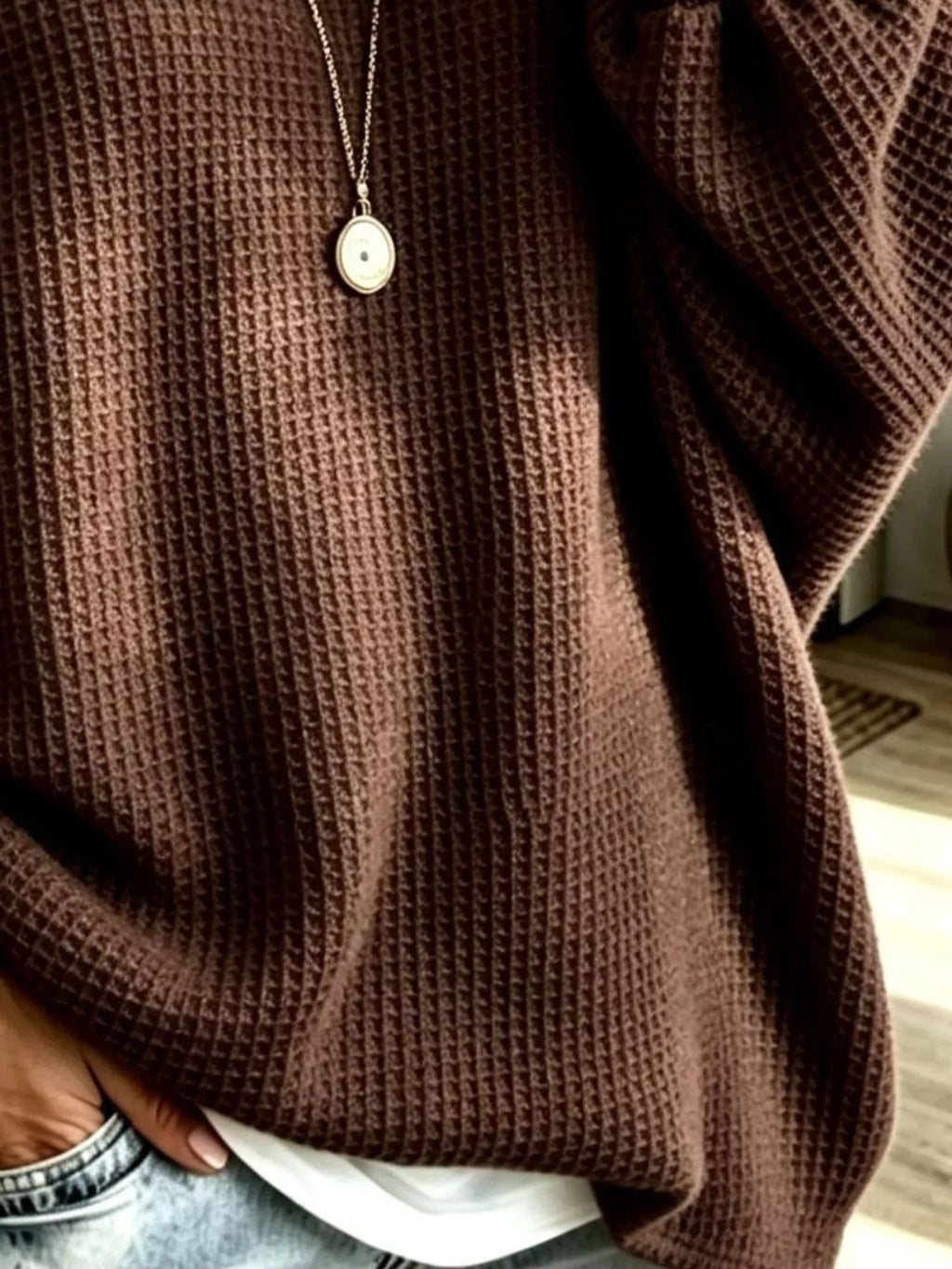 Full Size Waffle Knit Boat Neck Sweatshirt Plus Size