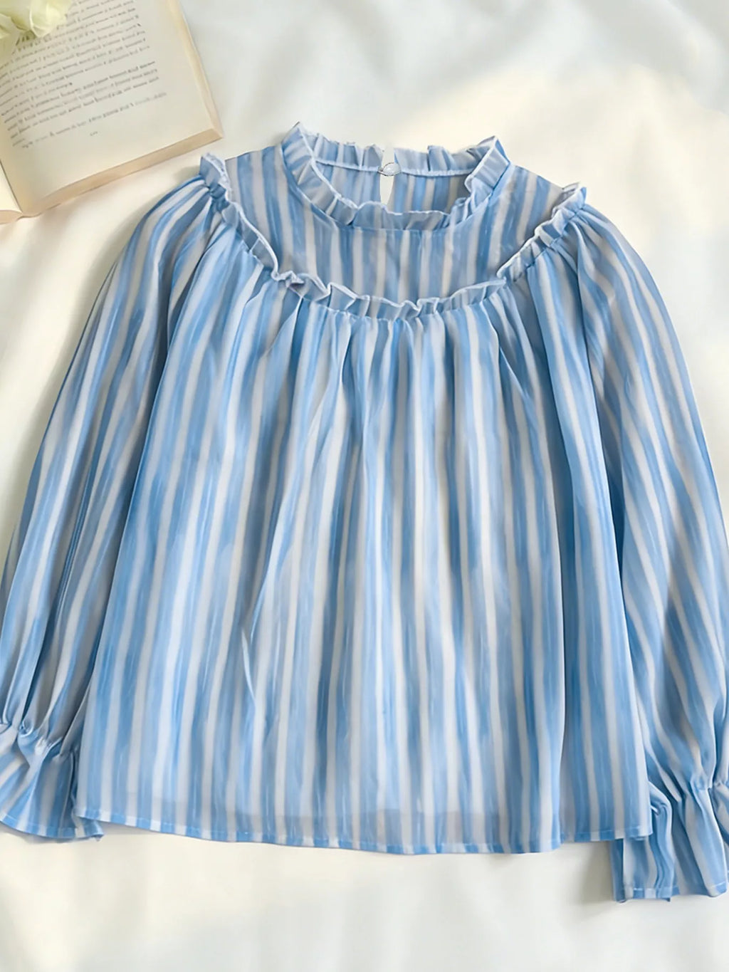 Striped Flounce Sleeve Blouse