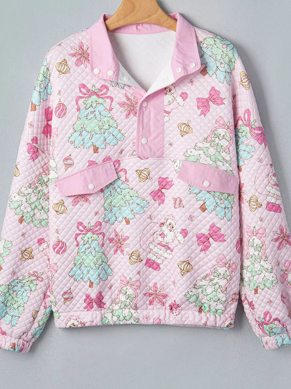 Christmas Print Collar Half Button Loose Sweatshirt