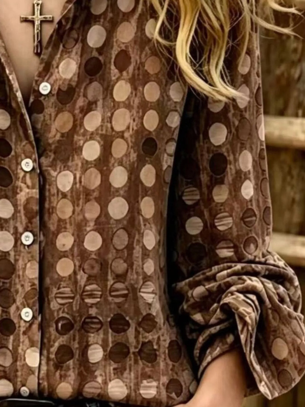 Full Size Circle Pattern Long Sleeve Shirt Plus Size