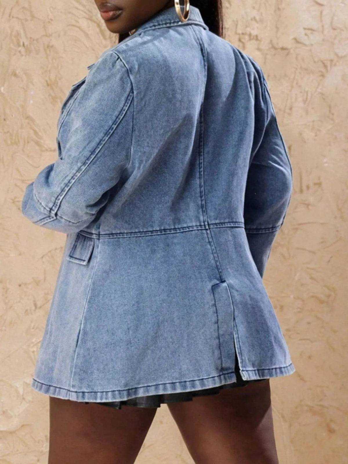 Single-Breasted Lapel Collar Denim Jacket